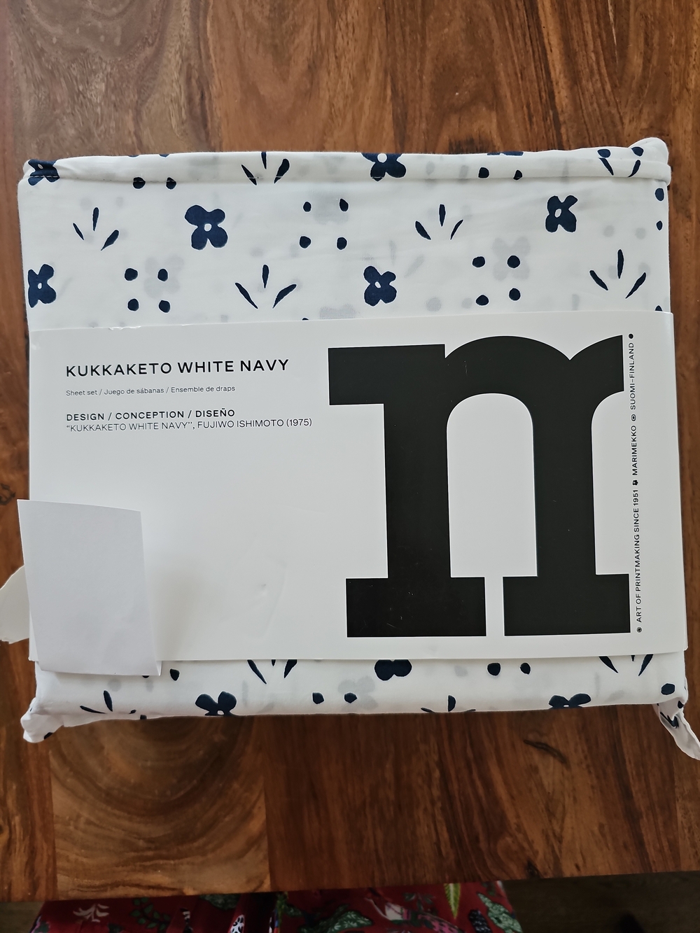 Marimekko Kukkaketo Cotton Floral Cottage White Navy 4pc Full Sheet Set New